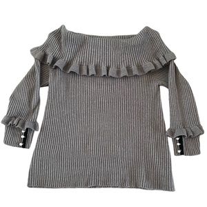 Lane Bryant womens boatneck ruffled sweater pearl button detail